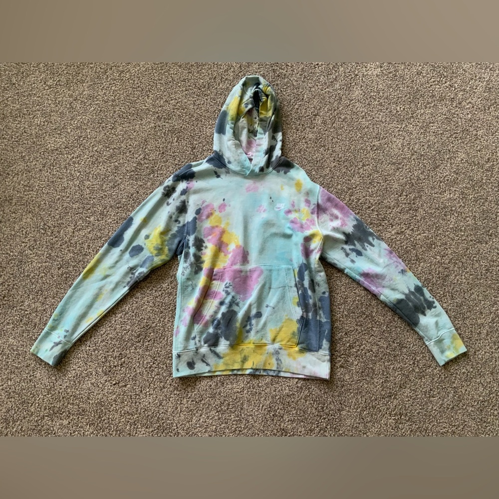 Nike Mens Sportwear Tie Dye Hoodie Pullover DJ0488-460 Valerian Blue MEDIUM
